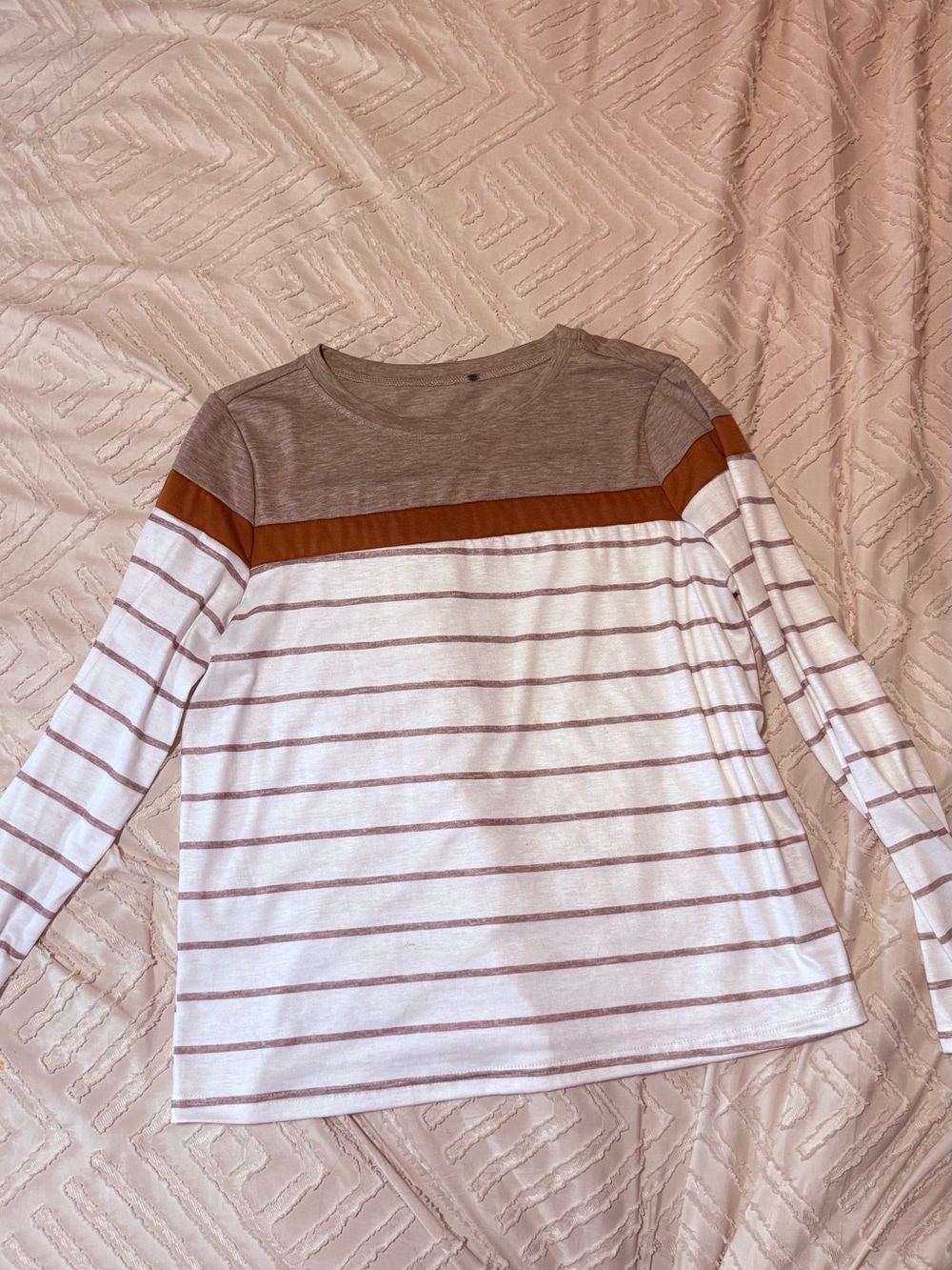SHEIN White and Brown Striped Long Sleeve Tee